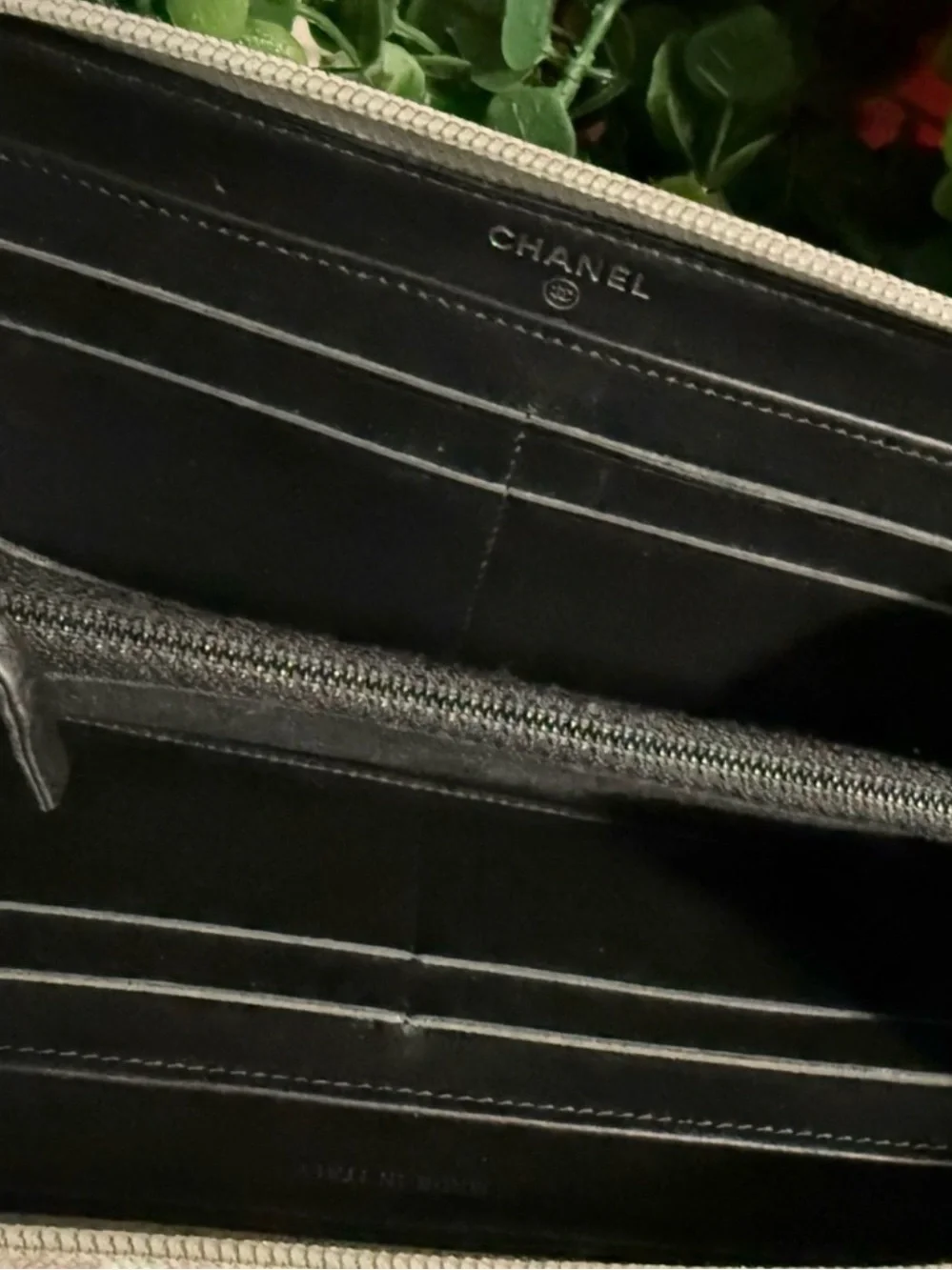 CHANEL Black/Silver Leather Compact Boy Wallet